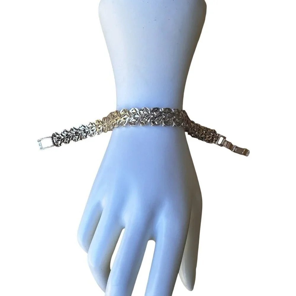 Vintage Artisan NF Link Bracelet Size 7.5 Diamond Cut Ornate 925 Sterling 31.4g‎